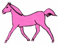 Różowy koń kłusem