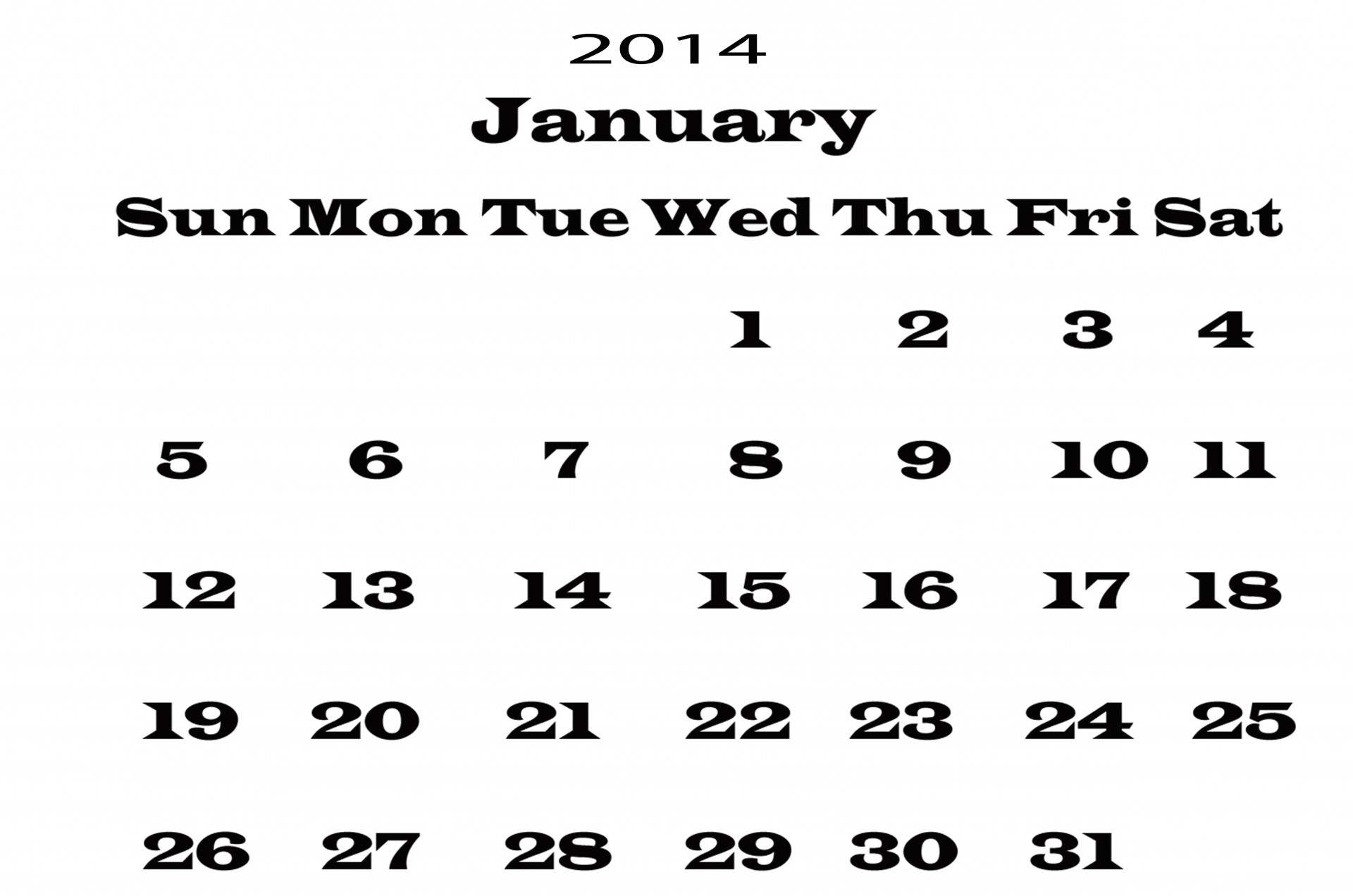 Januar 2014 Kalender-Schablone