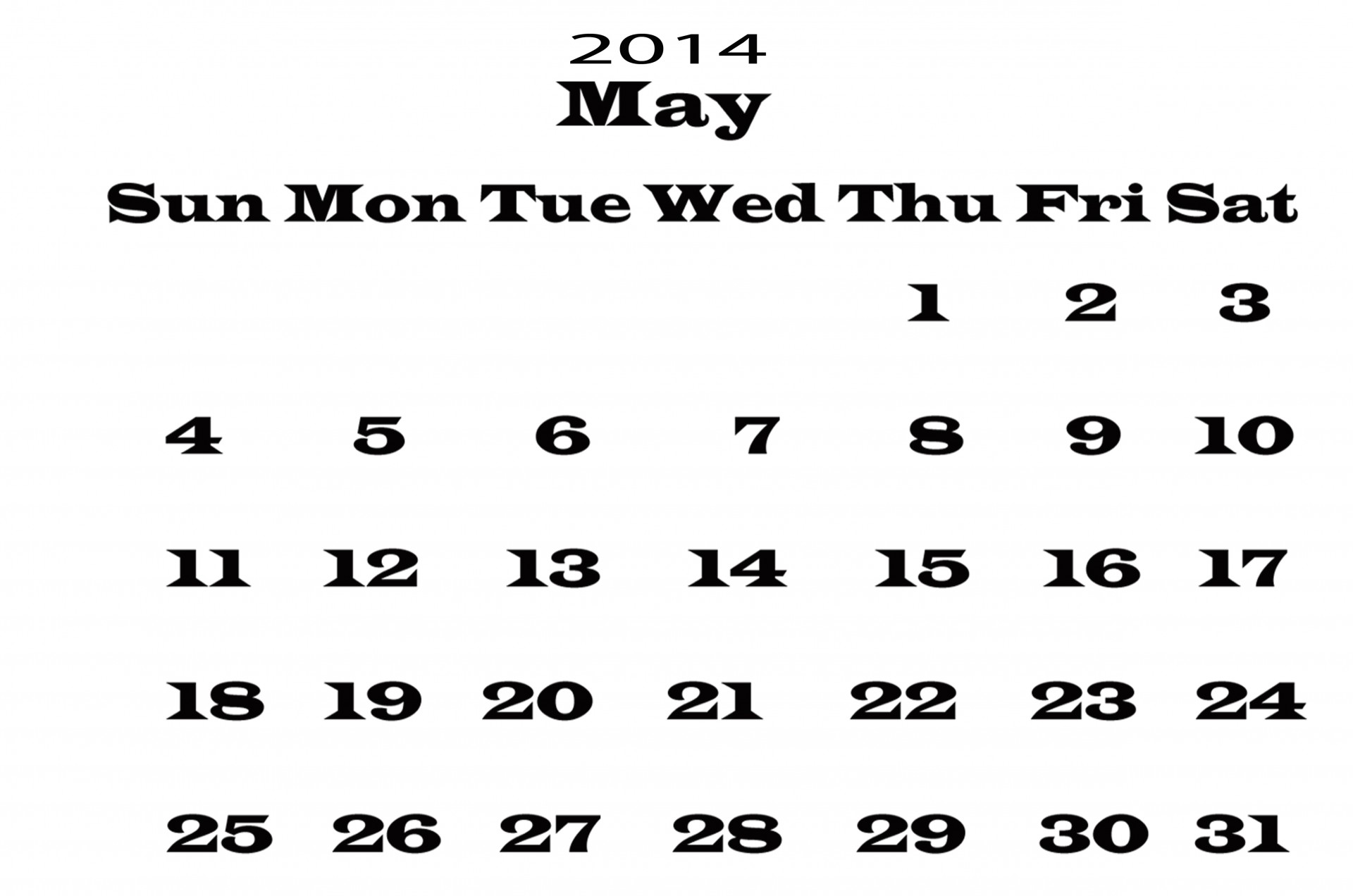 Mai 2014 Kalender-Schablone