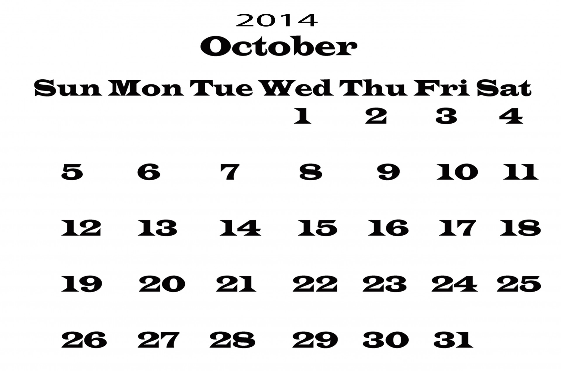 Календарь Октябрь 2014 Шаблон