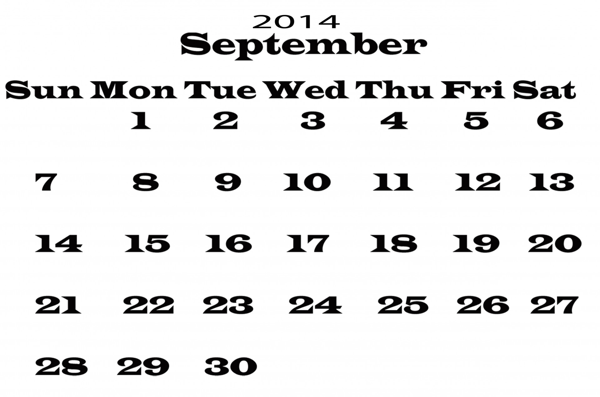 Календарь Сентябрь 2014 Шаблон
