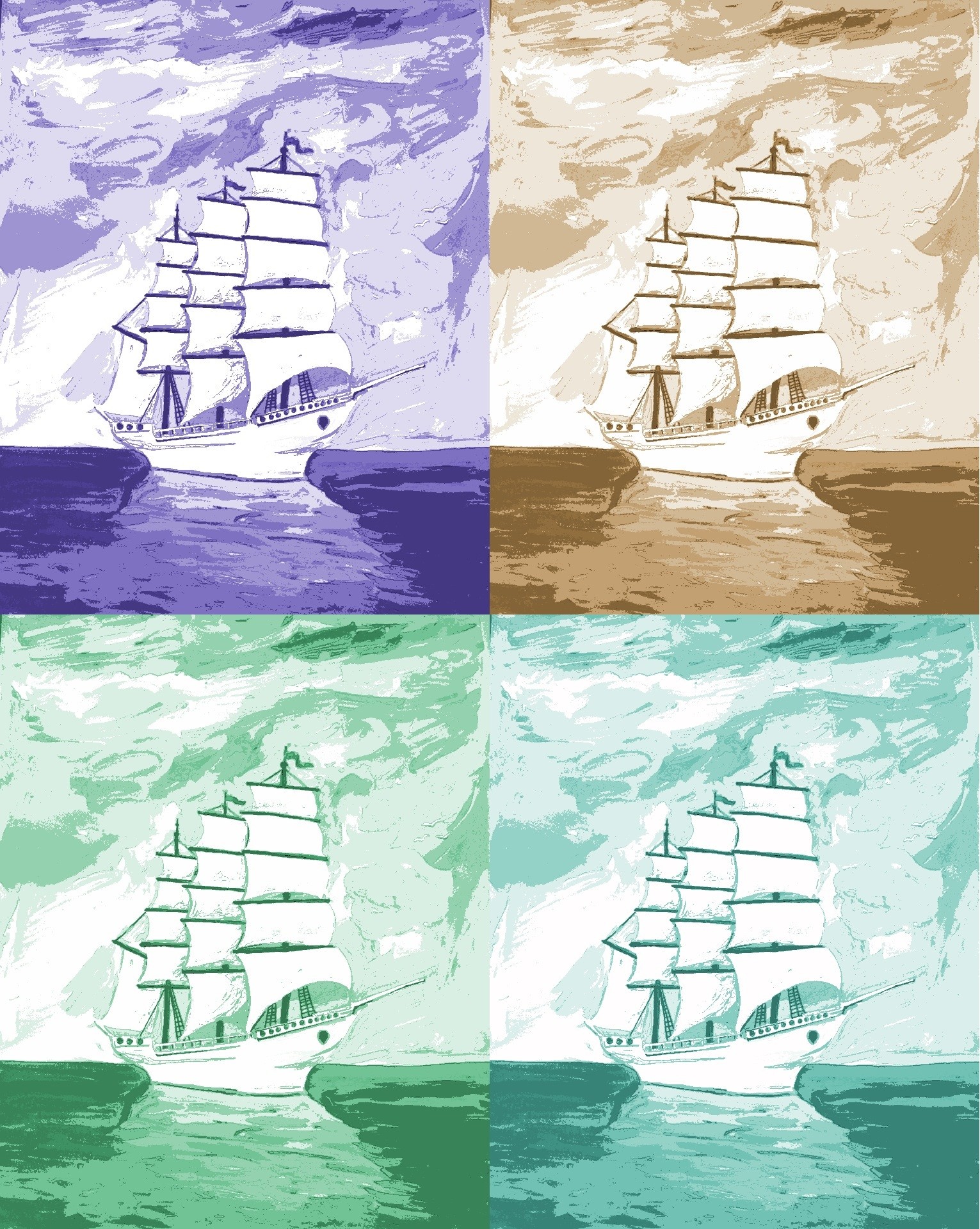 Vier Segelboot