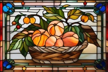 Basket With Peaches Stained Glass
