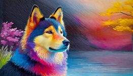Perro, Malamute de Alaska, mascota, arte