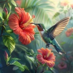 Hummingbird and Hibiscus Flower