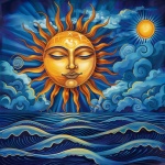 Sonne mit Gesicht über Ozeankunst