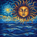 Slunce s tváří nad oceánem umění