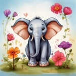 Whimsical Flower Elephant Art Print