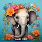 Whimsical Flower Elephant Art Print
