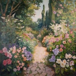 Druk artystyczny angielskiego ogrodu kwi