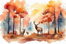 Autumn Woodland Animals Art Print