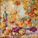 秋季葡萄酒和水果绘画