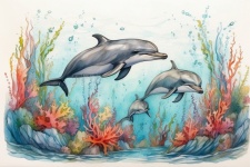 Impressão artística de golfinho em aquar
