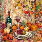 葡萄酒和水果收获艺术版画