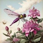 Vintage Floral And Dragonfly Art