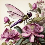 Vintage Floral Dragonfly Art Print