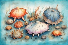 Marine Life In Shells Whimsical Art
