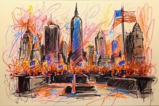 New York 911 Memorial Sketch Art