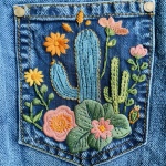 Blue Jean broderad kaktuskonst