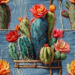 Blue Jean broderad kaktuskonst
