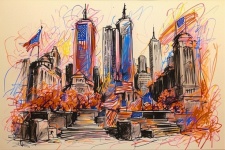 New York 911 Memorial Sketch Art