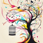 Abstrakt nyckfull musik fågelträd