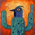 Pájaro en Arte del Cactus Saguaro