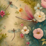 Vintage Dragonfly Floral Art Print