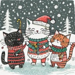 Cartoon Christmas Cats Art Print
