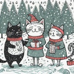 Cartoon Christmas Cats Art Print