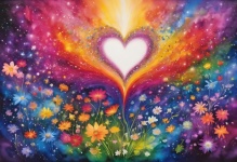 Rainbow Heart Flower Art