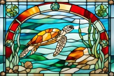 Sea Turtles In Ocean Stained Glass