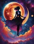 Silhouette Woman Moon Sky