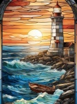 Stained Glass Lighthouse, Boat