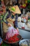 Vietnam, mercado, comerciante, vendedor.