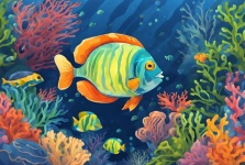 Watercolor Tropical Fish, Coral