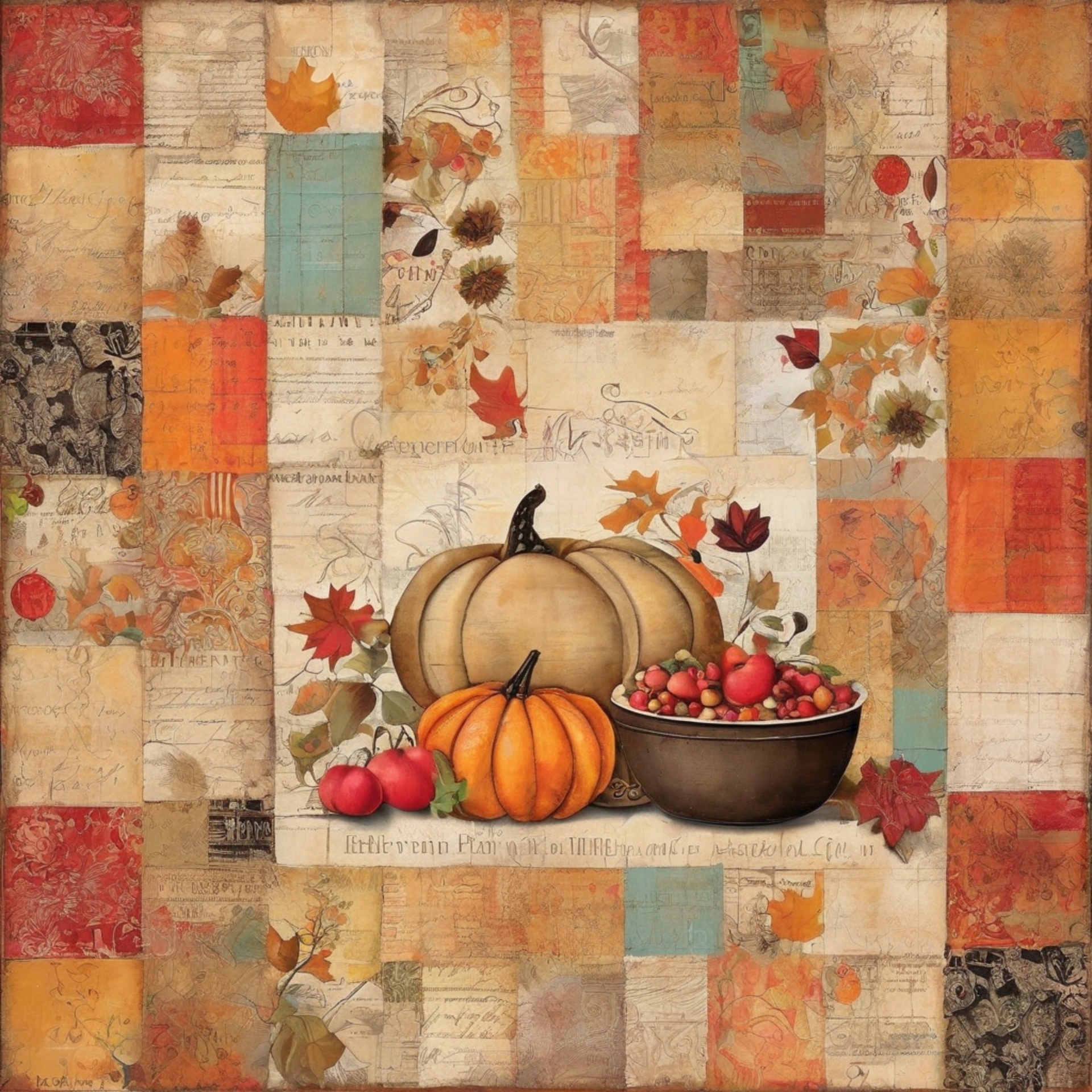Autumn Pumpkin Patchwork Art Print Free Stock Photo - Public Domain ...