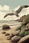 Aves en el arte del océano
