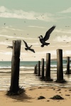 Aves en el arte del océano