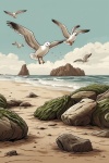 Arte dos pássaros no oceano