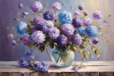 Blå, lila blommor stilleben