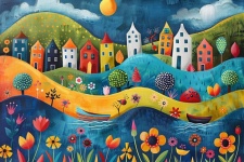 Arte colorida da vila