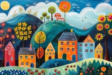 Colorful Village Art