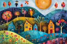 Colorful Village Art