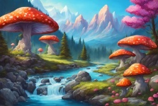 Fantasielandschap met paddenstoelen