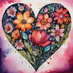Heart Flowers Watercolor Illustration