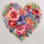 Heart Flowers Watercolor Art