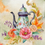Watercolor Coffee Tea Pot Art