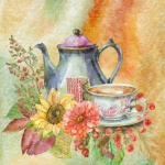 Autumn Watercolor Coffee Tea Art