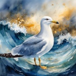 Seagull and Ocean Waves Art Print